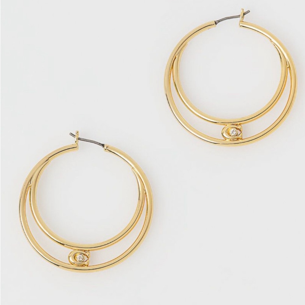 Coach Signature Double Hoop Earrings,nwt !!